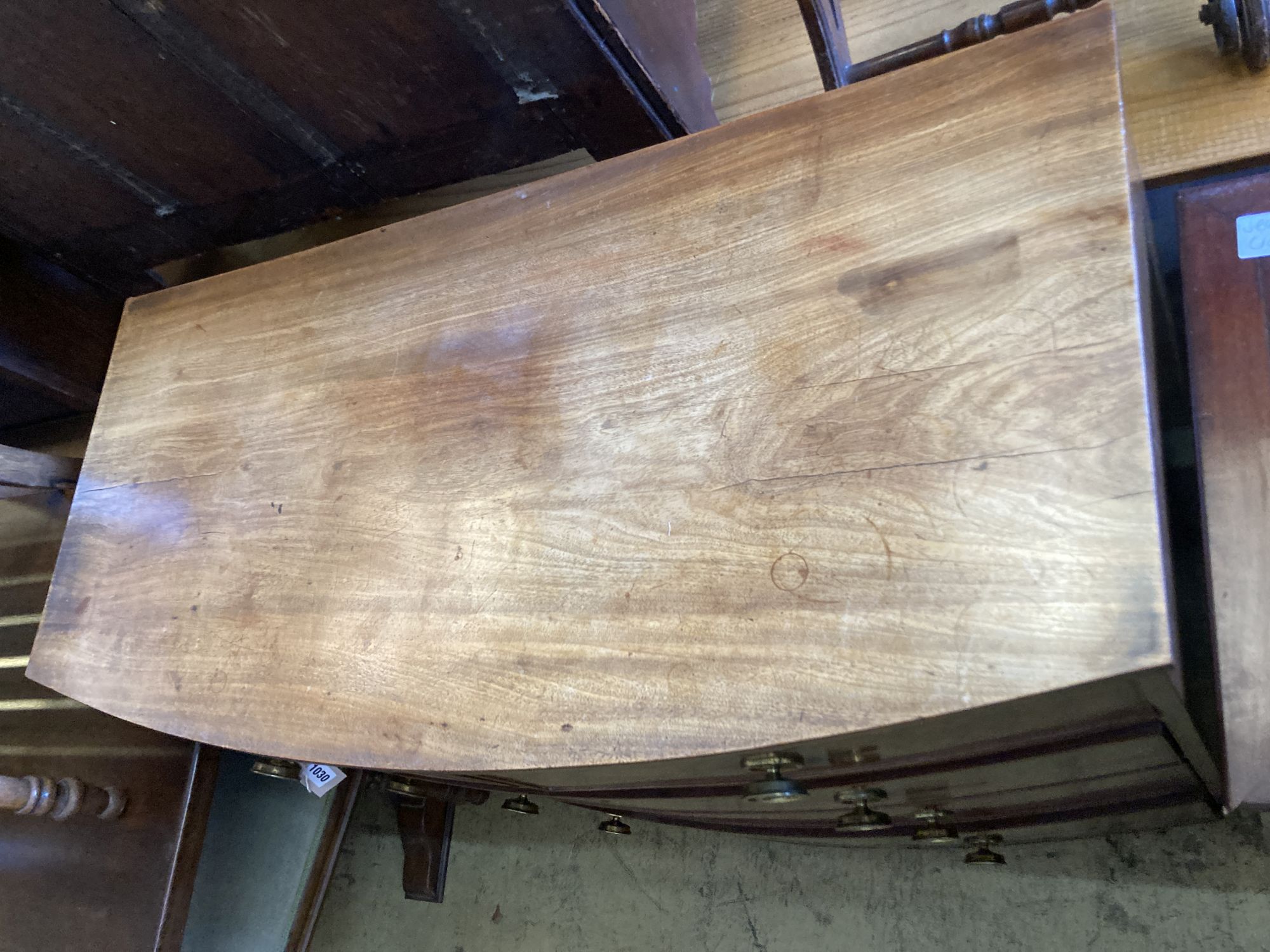 A Regency mahogany bow front chest of drawers, width 108cm, depth 53cm, height 100cm